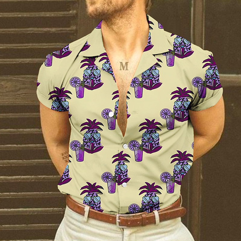 Homme Crânes Ananas Chemise Chemise hawaïenne Chemise Aloha Manche Courte Chemise Col rabattu Tropique Mode Hawaïen Casual Hawaïen Vacances Jaune Vert Claire Bleu S M L de 2025 ? $24.99 –P3