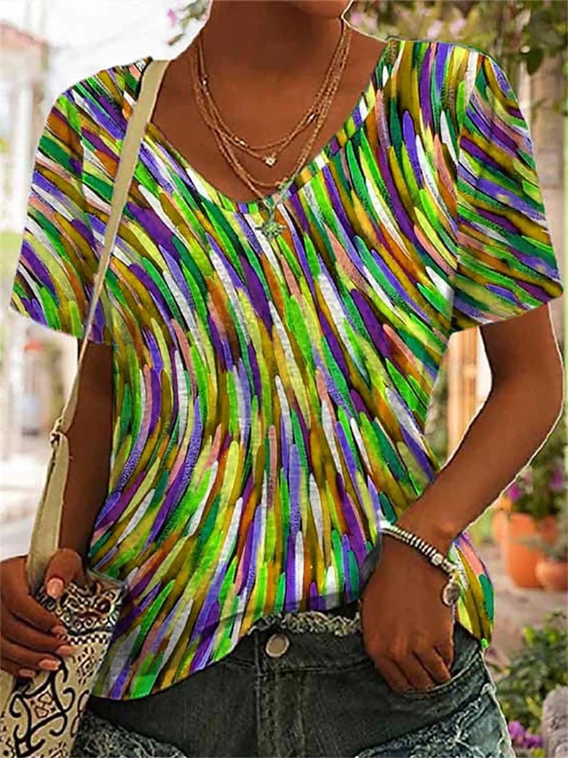Women's T Shirt Graphic Basic Short Sleeve V Neck Regular Tops Daily Weekend Print Red Blue Green 2025 - $19.99 -P10