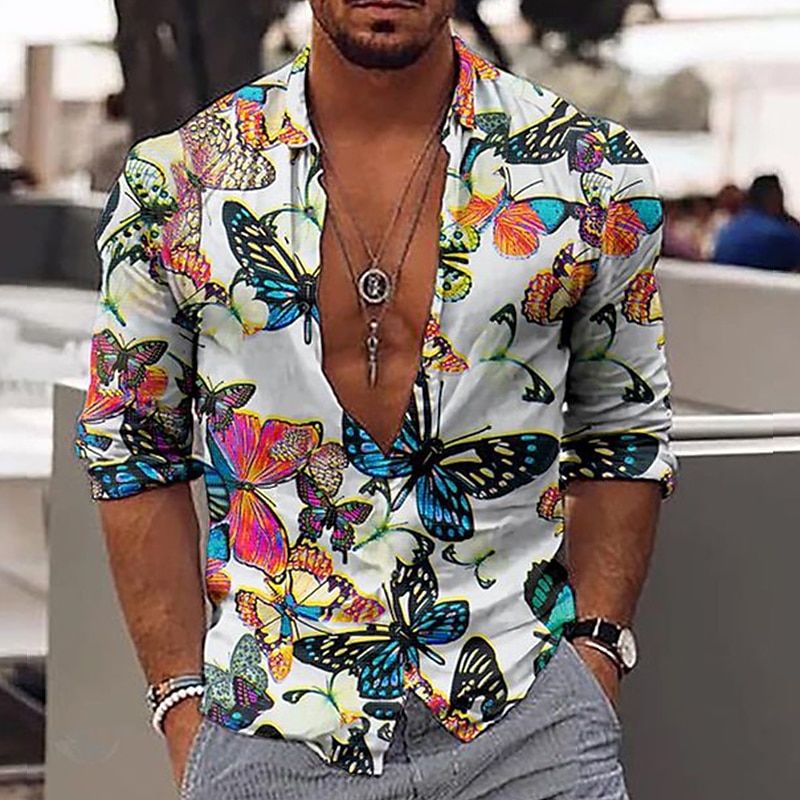 Per uomo Floreale Stampa di catene Camicia Camicia con bottoni Manica lunga Di tendenza Originale Informale Esterno Da mare Giornaliero Autunno Colletto Stampa 3D Bottone giù Giallo Blu Oro Verde del 2025 a $26.99 –P4