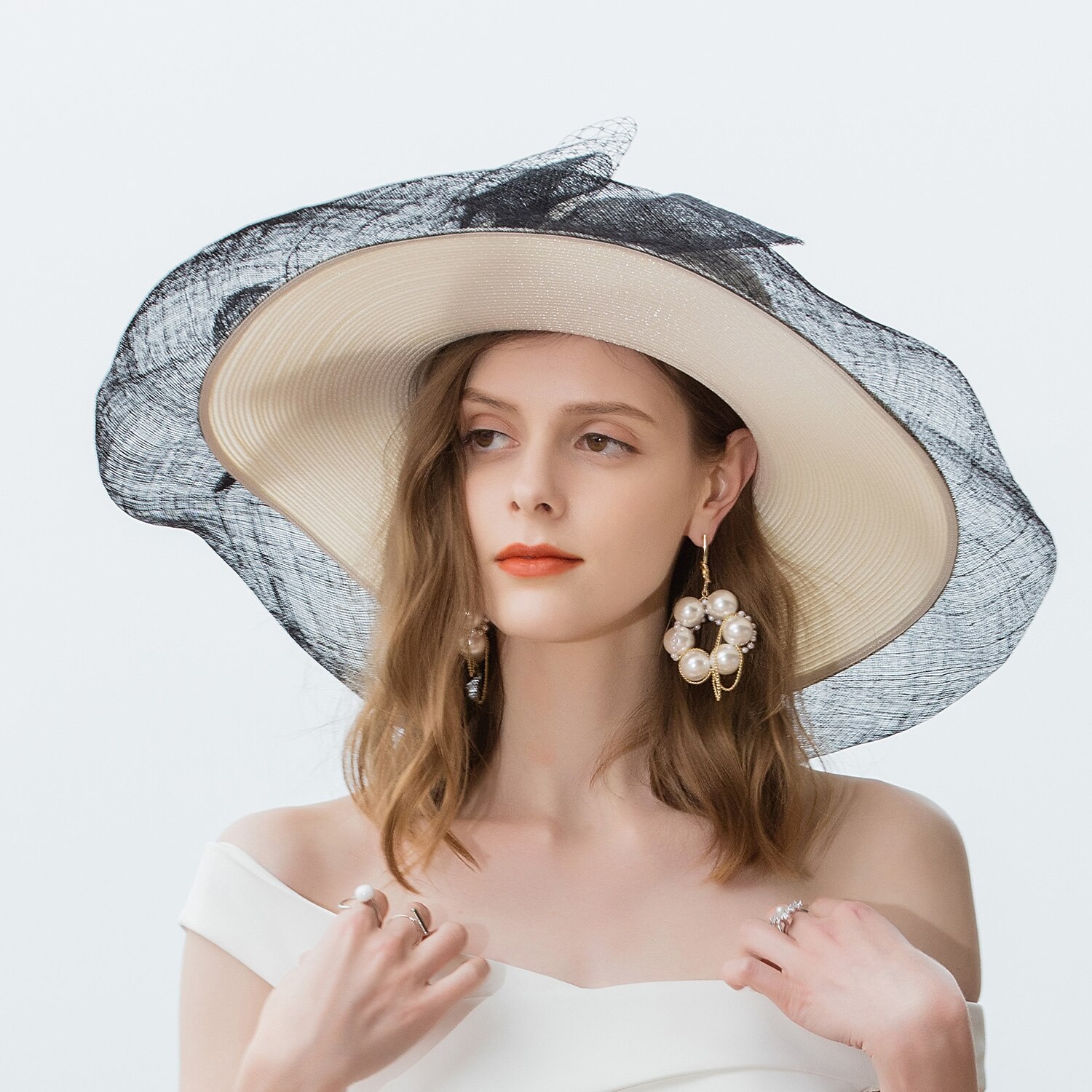 hüte netz faser strohhut sonnenhut sinamay hut hochzeit lässig elegant hochzeit mit bowknot spitze kopfbedeckung kopfbedeckung outdoor 2025 - $71.99 –P4