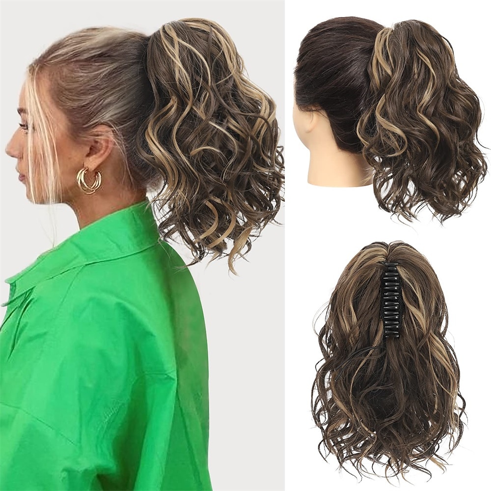 mettre en évidence l'extension de queue de cheval griffe courte épaisse ondulée bouclée mâchoire pince en fausses queues de cheval faux cheveux doux aspect naturel postiche synthétique pour les femmes de 2025 ? $19.99 –P5