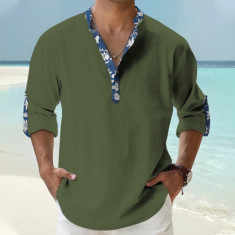 Herr Blommig Tropiska blommor Skjorta Hawaii skjorta Aloha skjorta Långärmad Skjorta Hög krage Mode Streetwear Designer Utomhus Gata Ledigt Svart Vit Rodnande Rosa S M L 2025 - $24.99 –P7