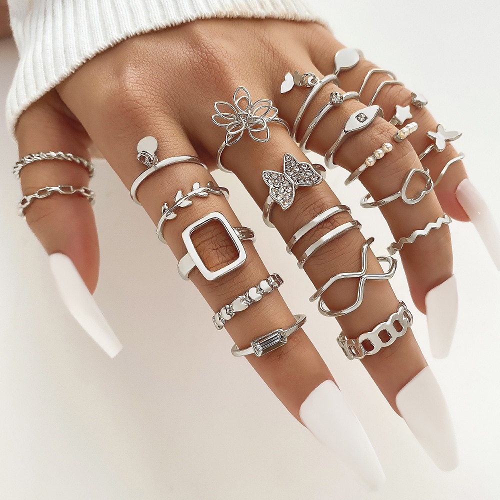 23pcs set di anelli matrimonio classico argento oro lega cuore stella farfalla personalizzato anello boho alla moda del 2025 a $5.49 –P2
