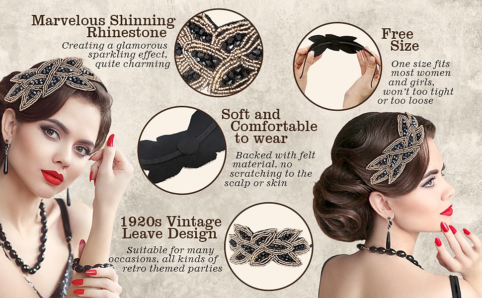 1920s Flapper Headbands for Women 20s Vintage Headpiece Rhinestone Beaded Leaf Hairband Hair Accessory 2025 - $10.49 –P2