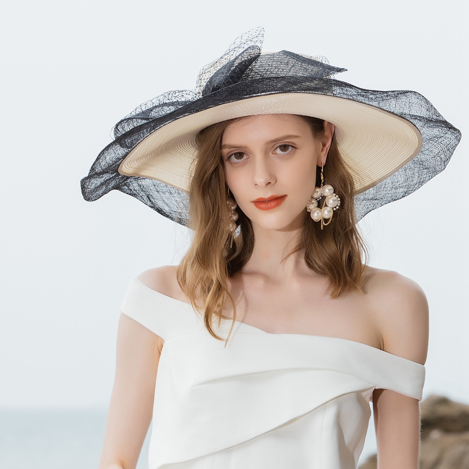 hüte netz faser strohhut sonnenhut sinamay hut hochzeit lässig elegant hochzeit mit bowknot spitze kopfbedeckung kopfbedeckung outdoor 2025 - $71.99 –P1