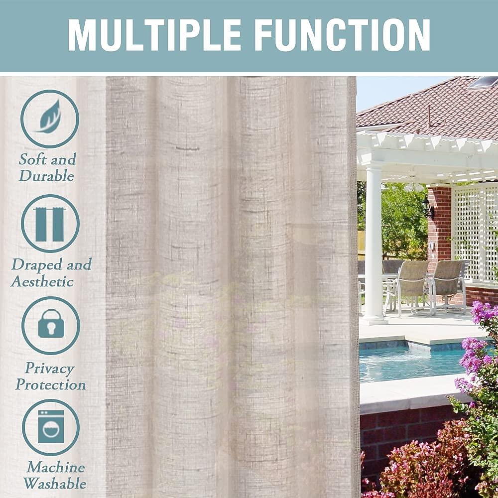 Outdoor Linen Sheer Curtains for Patio Waterproof Indoor/Outdoor Divider Privacy Added Light Filtering Porch Decor with Detachable Self-Stick Tab Top for Gazebo/Cabana, Natural, 2 Panels 2026 - $66.99 –P6