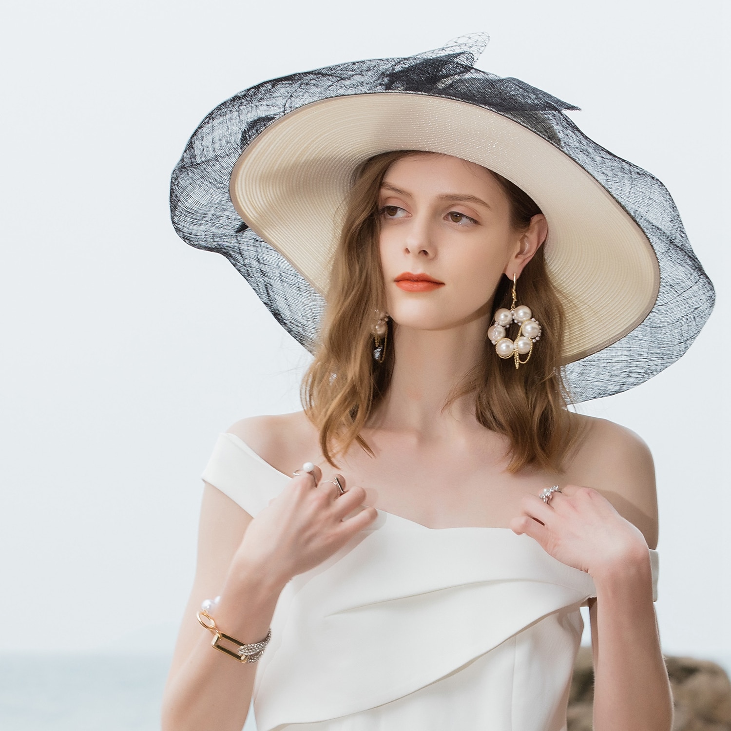 hüte netz faser strohhut sonnenhut sinamay hut hochzeit lässig elegant hochzeit mit bowknot spitze kopfbedeckung kopfbedeckung outdoor 2025 - $71.99 –P3