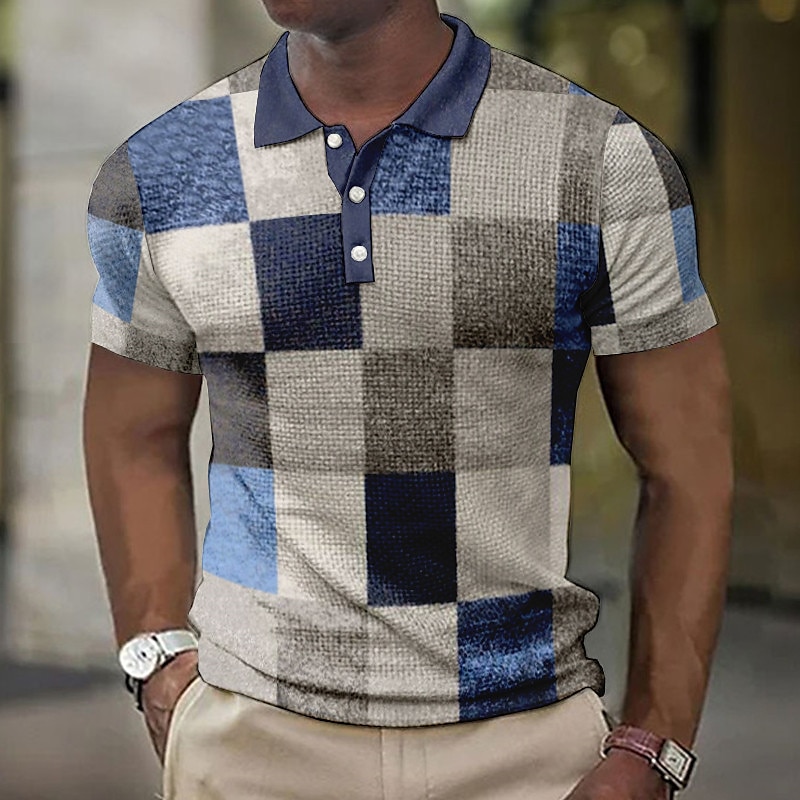 Per uomo Plaid Magliette Polo a Nido d'Ape Maglia da golf Manica Corta Magliette polo Camicie con Colletto Vintage Casual Abbigliamento da vacanza Abbigliamento Formale Abbigliamento da festa Stampa del 2026 a $23.99 –P1