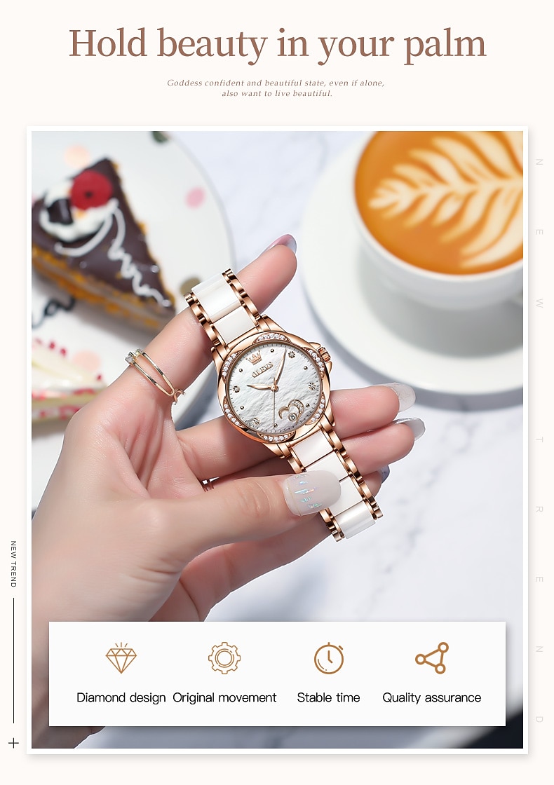 OLEVS Women Mechanical Watch Creative Minimalist Fashion Casual Analog Wristwatch Automatic Self-winding Luminous Calendar Waterproof Ceramic Watch for Women Mother's Day Gift Women Watches 2026 - $107.99 –P2