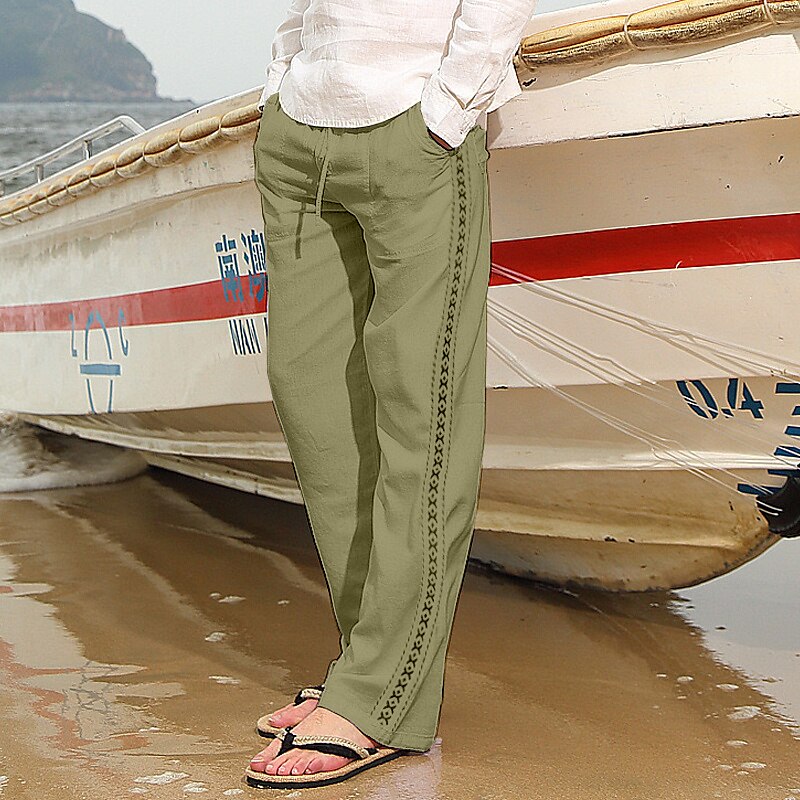 Men's Trousers Summer Pants Beach Pants Drawstring Side Stripe