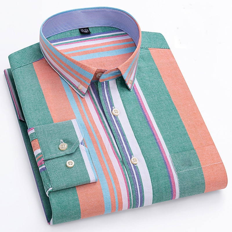 Herren Oberhemd Gestreiftes Hemd Hemd Bügelfreies Hemd Oxford Hemd Kariert / Gestreift / Chevron Hochzeit Büro & Karriere Hellblau Dunkelrot Rote Dunkelmarine Langarm Hemdkragen Ganzjährig Bekleidung 2025 - $33.99 –P2