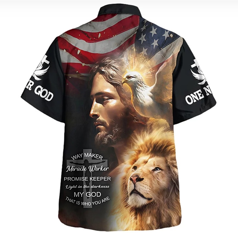 Ziua Independenței Americane Bărbați Scrisă Σταυρός Steagul american Cămașă Camașă cu nasturi Manșon scurt Modă Șic Stradă Designer Zilnic Ieșire Sfârșit de săptămână Vară Primăvară Răsfrânt Imprimeu 2025 - $24.99 –P2