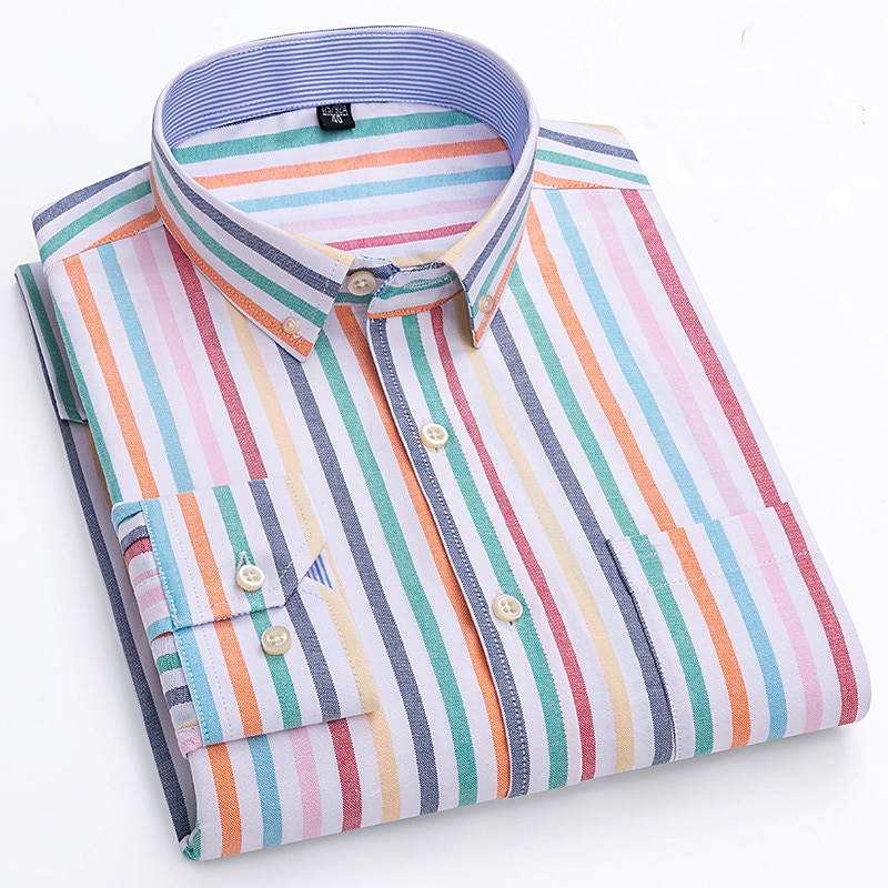 Herren Oberhemd Gestreiftes Hemd Hemd Bügelfreies Hemd Oxford Hemd Kariert / Gestreift / Chevron Hochzeit Büro & Karriere Hellblau Dunkelrot Rote Dunkelmarine Langarm Hemdkragen Ganzjährig Bekleidung 2025 - $33.99 –P4