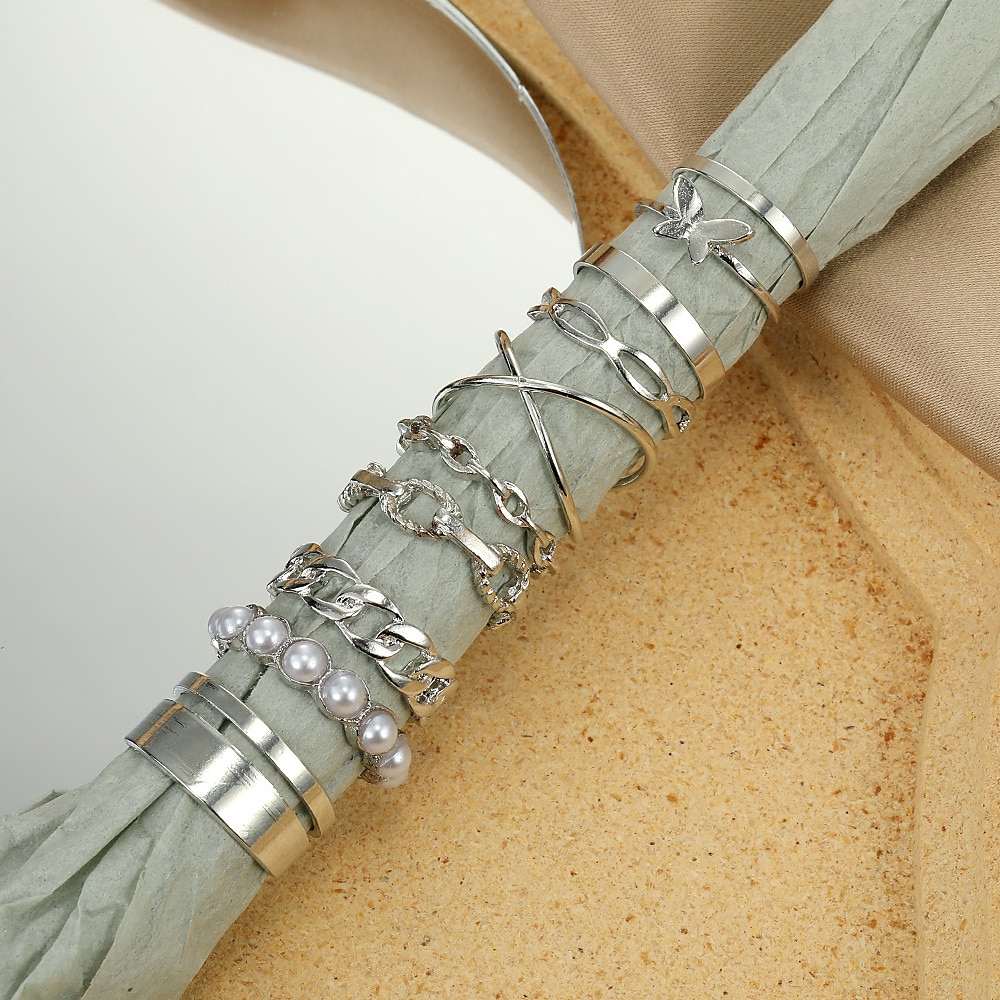 Ženy Prsten Svatební Geometrické Stříbrná Chrome Mini Punk Přizpůsobeno stylové 10ks 2025 - $4.99 –P2