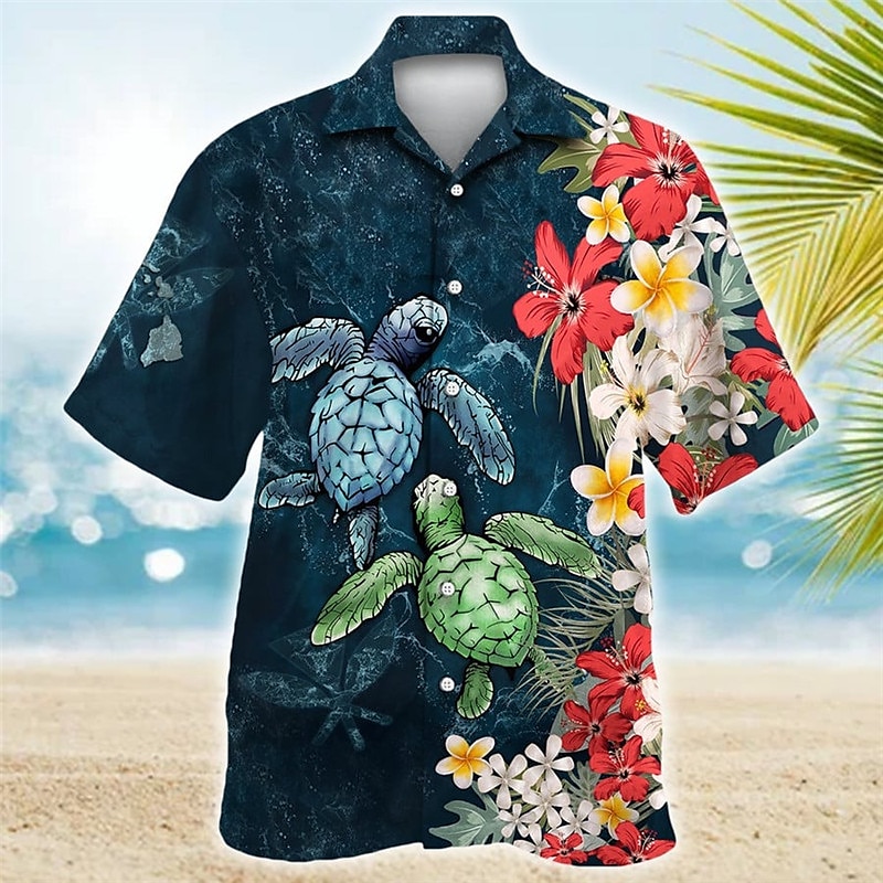 Férfi Trópusi virágok Totem Teknősök Ing Hawaii ing Aloha ing Rövid ujjú Ing Kubai nyakörv Sportok Divat Utcai sikk Szabadtéri Hétköznapi Hawaii Sötétkék Medence Bíbor S M L 2025 - $24.99 –P1