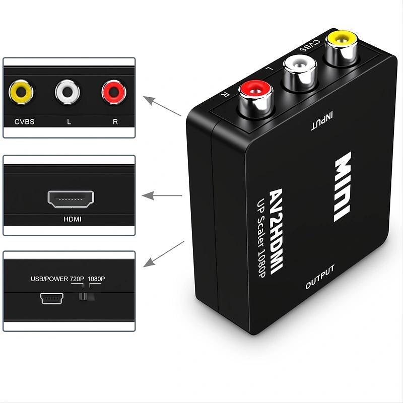 2025年 rca から hdmi、av から hdmi コンバーター 1080p ミニ rca コンポジット cvbs ビデオ オーディオ コンバーター アダプター テレビ/pc/ps3/stb/xbox vhs/vcr/ブルーレイ dvd プレーヤー用の pal/ntsc をサポート  コレクション – $14.99 –P3