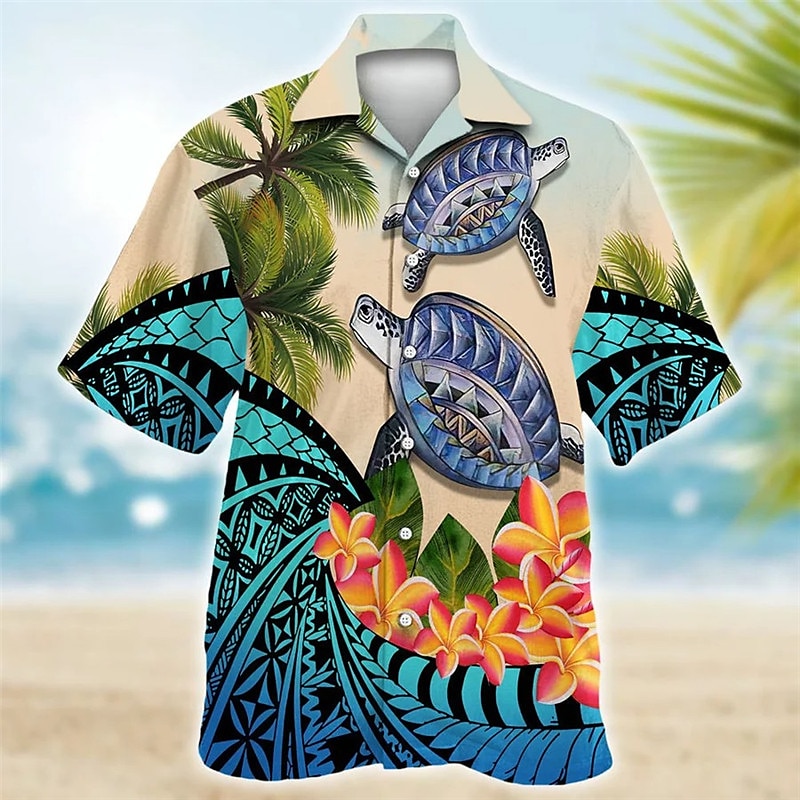 Férfi Trópusi virágok Totem Teknősök Ing Hawaii ing Aloha ing Rövid ujjú Ing Kubai nyakörv Sportok Divat Utcai sikk Szabadtéri Hétköznapi Hawaii Sötétkék Medence Bíbor S M L 2025 - $24.99 –P7