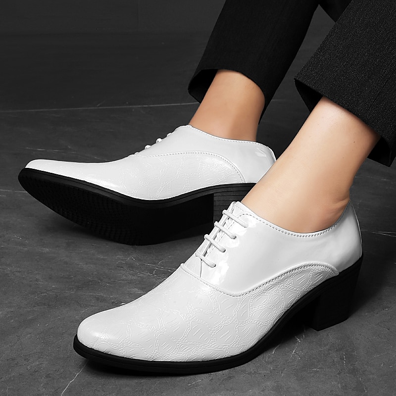 Herren-Oxford-Schnürschuhe aus weißem Lacklederimitat – elegante Schuhe mit Blockabsatz und Krokodilprägung im Vintage-Stil für Hochzeiten, Partys und formelle Anlässe 2025 - $54.99 –P5