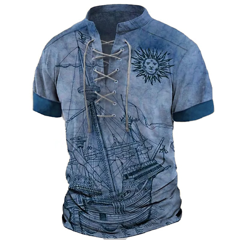 Men's T Shirt Graphic World Map Stand Collar Clothing Apparel 3D Print Daily Sports Going out Short Sleeve Lace up Print Vintage Fashion Designer Stylish 2025 - $21.99 –P8