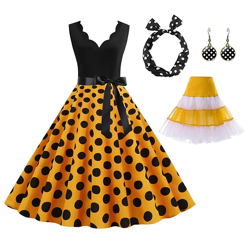 Retro Vintage 1950-es évek Grease kosztümök Rockabilly Tüll szoknya Gyűrűs szoknya A-vonalú ruha Tutu Pöttyös Fancy ruha Női Király nap buli  esti álarcosbál Felnőtt ruha Fülbevalók Fejdísz Tavasz 2025 - $16.99 –P11
