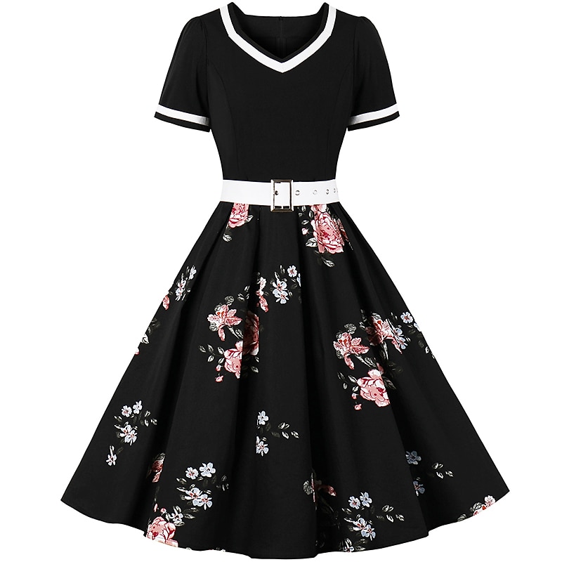 Retró 1950-es Déli A-Line ruha Rockabilly Swing ruha Virágos A-vonalú V-alakú Jelmez Női Farsang Álarcos mulatság Party estélyi viselet Hazaérkezés Koktélparty Felnőttek Ruha Hazatérő ruhák Tavaszi 2025 - $38.99 –P8