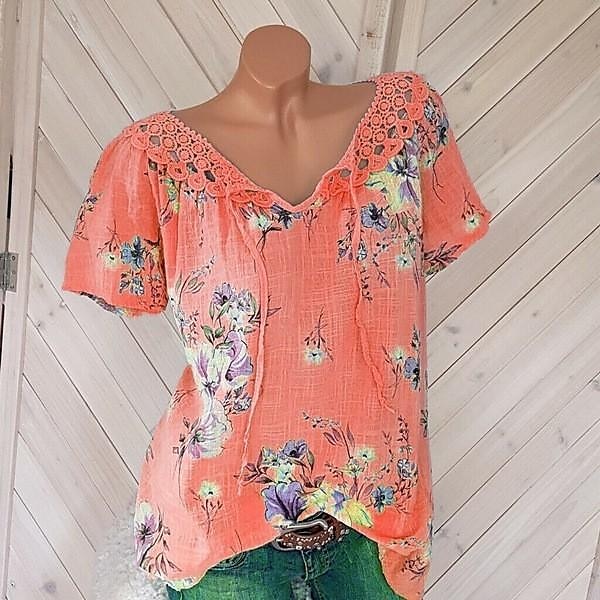 Blouses en dentelle blanche élégante pour femmes blouses ajourées basiques florales imprimées courtes tops réguliers col en V décontractés romantiques petits tops pour l'été vêtements de vacances de 2025 ? $16.99 –P2