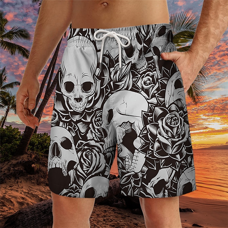 Men's Skull Graphic Prints Halloween Costumes Swim Trunks Swim Shorts Board Shorts Mid Waist Hawaiian Boho Casual Daily Holiday Drawstring with Mesh lining Elastic Waist Designer Clothing Apparel 2025 - $17.99 –P1