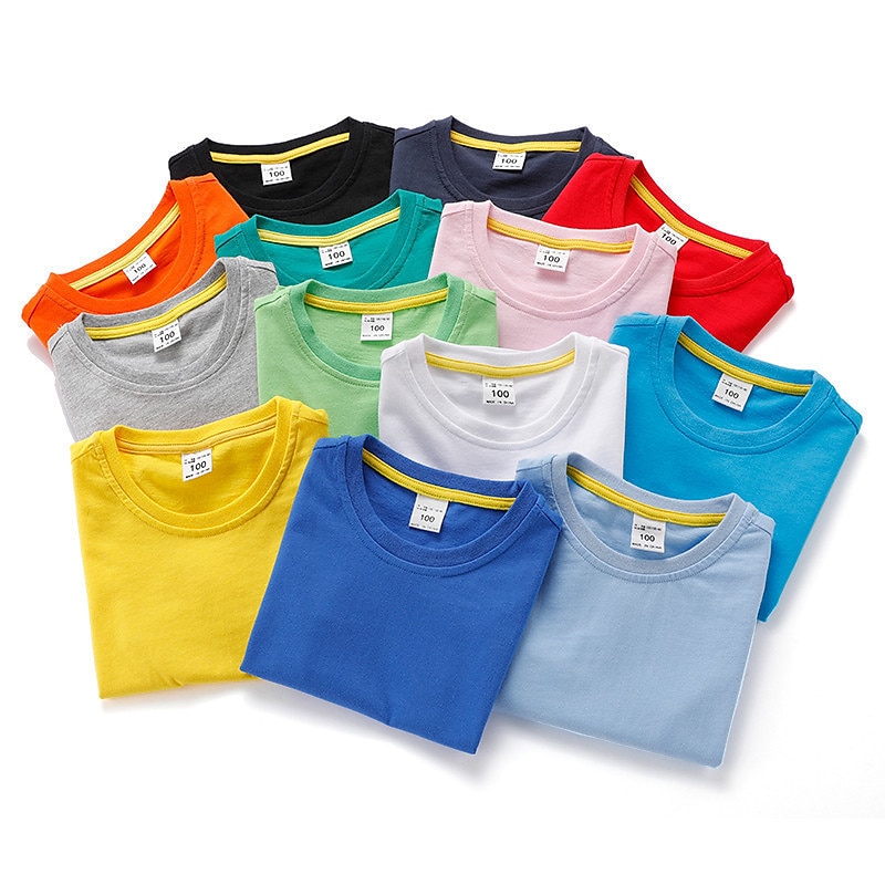 Barn Pojkar T-shirt Tee Ensfärgat Kortärmad Crewneck 100 % bomull Barn Top Skola Neutral Dagligen Grundläggande Sommar Ljusblå 3-13 år 2025 - $15.99 –P3