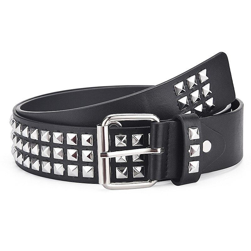 Herren-Gürtel aus Kunstleder mit Nietendekor, Gürtel aus schwarzer Legierung, Punk-Mode, Geschenk, Hip-Hop, einfarbig, Alltagskleidung, Ausgehen, Wochenende 2025 - $10.75 –P4