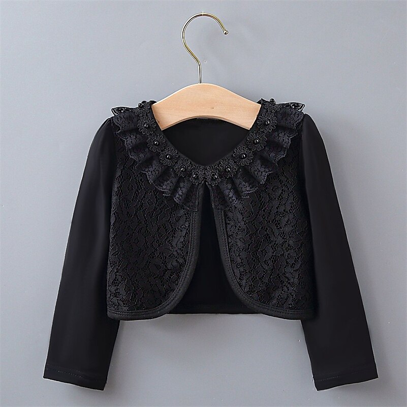 Kids Girls' Blazer Solid Color Fashion Lace Outdoor Cotton Coat Outerwear 2-12 Years Summer Black White Beige 2025 - $13.49 –P1
