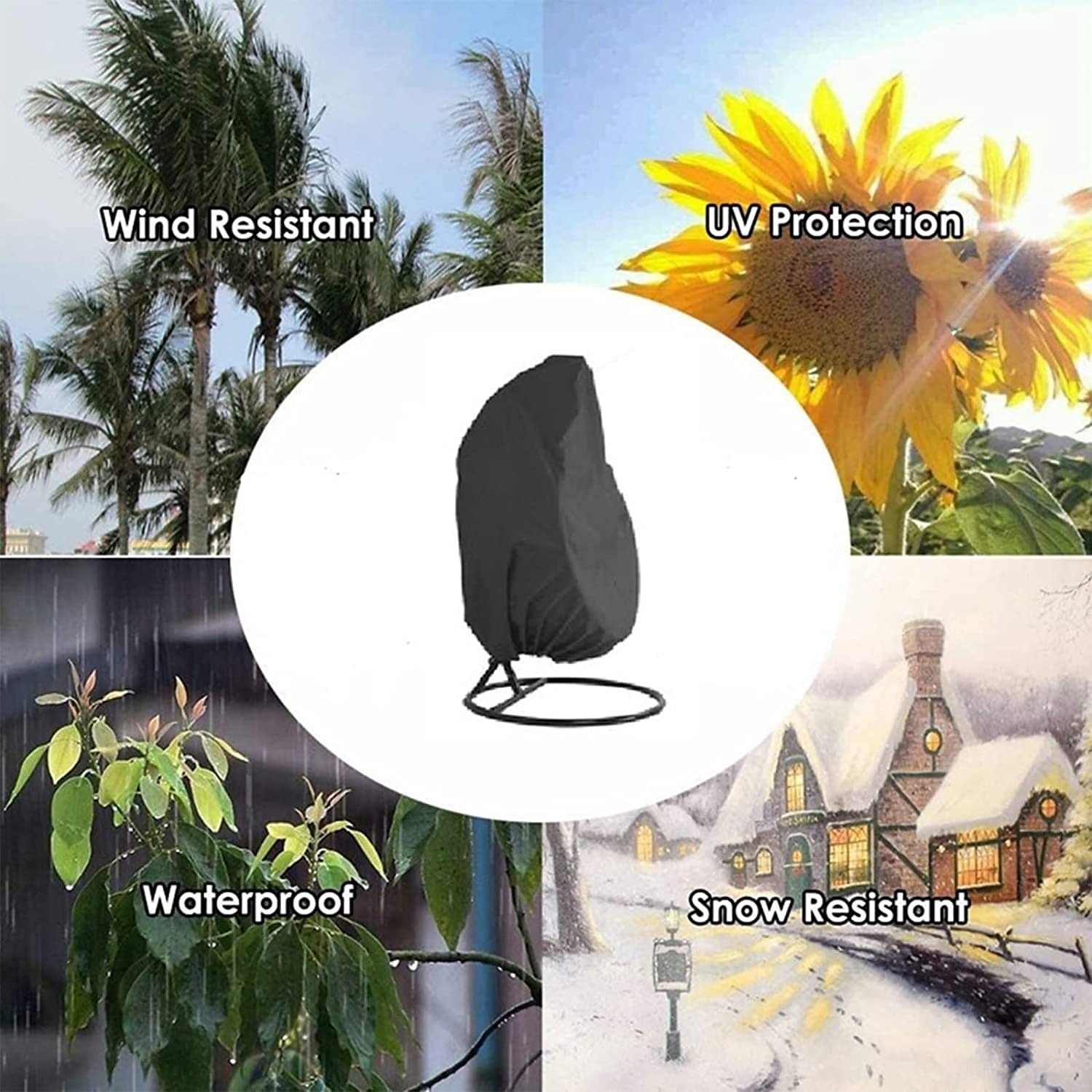 210d vanntette utendørs stoltrekk med glidelås, slitesterkt stort utendørs stoltrekk, vanntett vindtett anti-uv for utendørs svingstol 2025 - $35.99 –P6