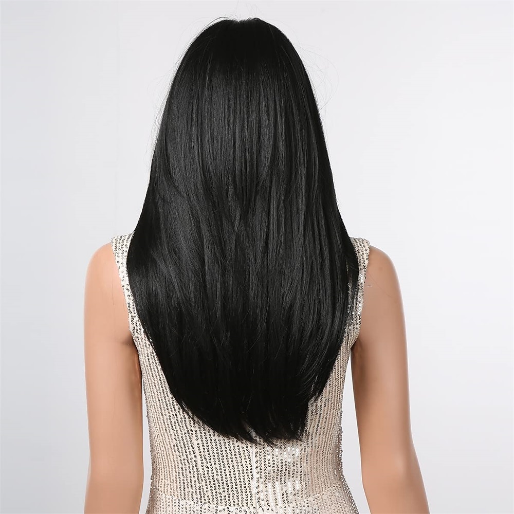 parrucche ombre castane bionde per donne nere parrucche dritte a strati lunghi con frangia d'aria parrucche sintetiche capelli naturali per uso quotidiano parrucche barbiecore del 2025 a $21.99 –P4