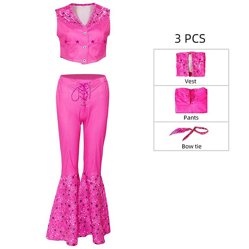 Movie Outfits Western Cowgirl Costume Star-Covered Flared Pants Pink  Gingham Dress Cheerleader Jumpsuit Y2K Retro Vintage 2024 - $29.99