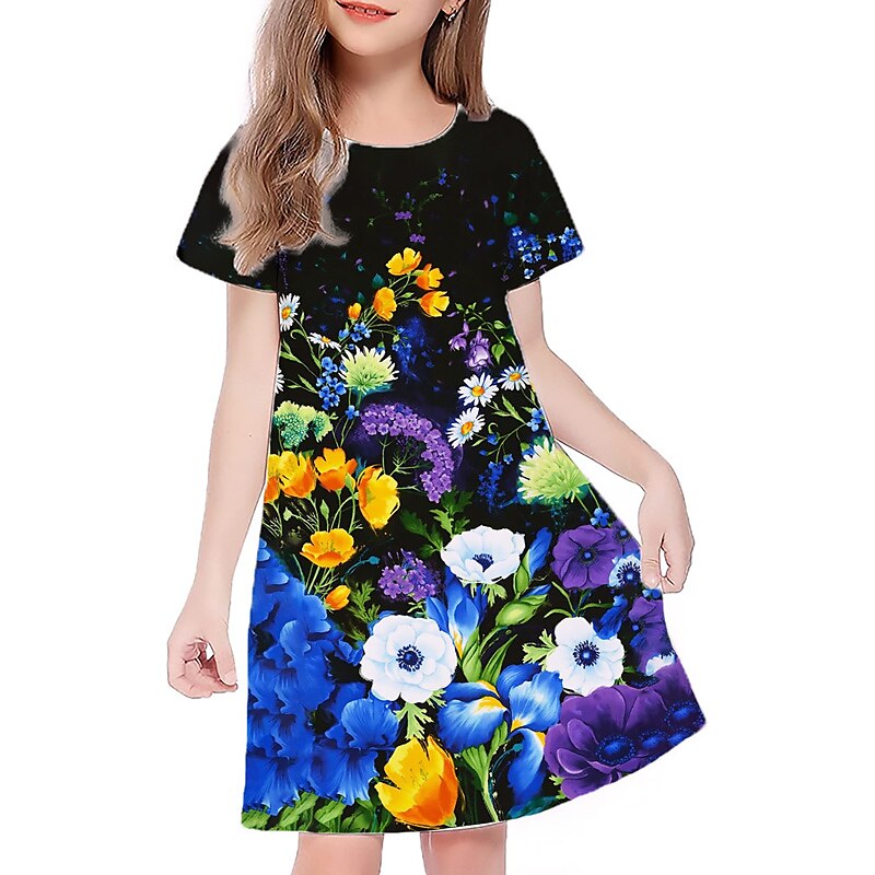 Děti Dívčí Šaty Grafika Květinový Krátký rukáv Venkovní Ležérní Módní Roztomilý Denní Polyester Nad kolena Volnočasové šaty Áčkové šaty Letní šaty Léto Jaro 3-12 let Více barev Černá Světlá růžová 2025 - $15.99 –P5