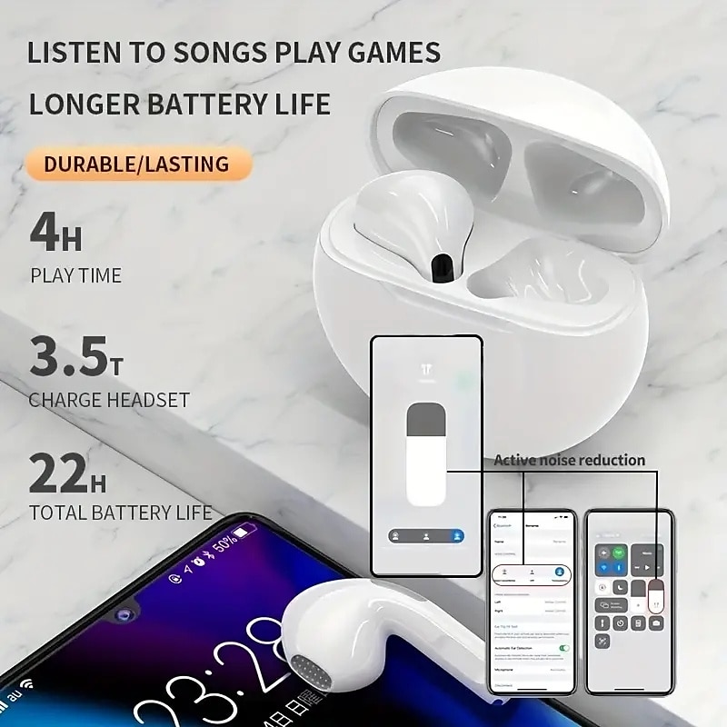 Беспроводные Bluetooth наушники Pro6 TWS мини-гарнитура с зарядным кейсом водонепроницаемые наушники для всех телефонов Huawei iPhone 2025 - $12.99 –P9