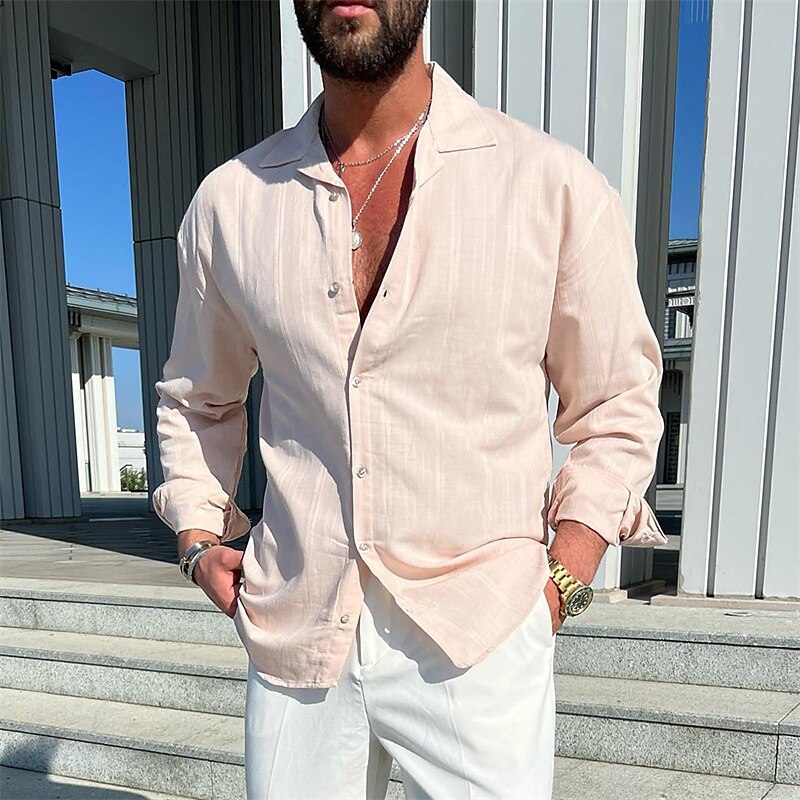 Herren Hemd Sommerhemd Knopfhemd Lässiges Hemd Schwarz Weiß Rosa Langarm Glatt Umlegekragen Täglich Urlaub Bekleidung Modisch Brautkleider schlicht Komfortabel 2025 - $21.99 –P2