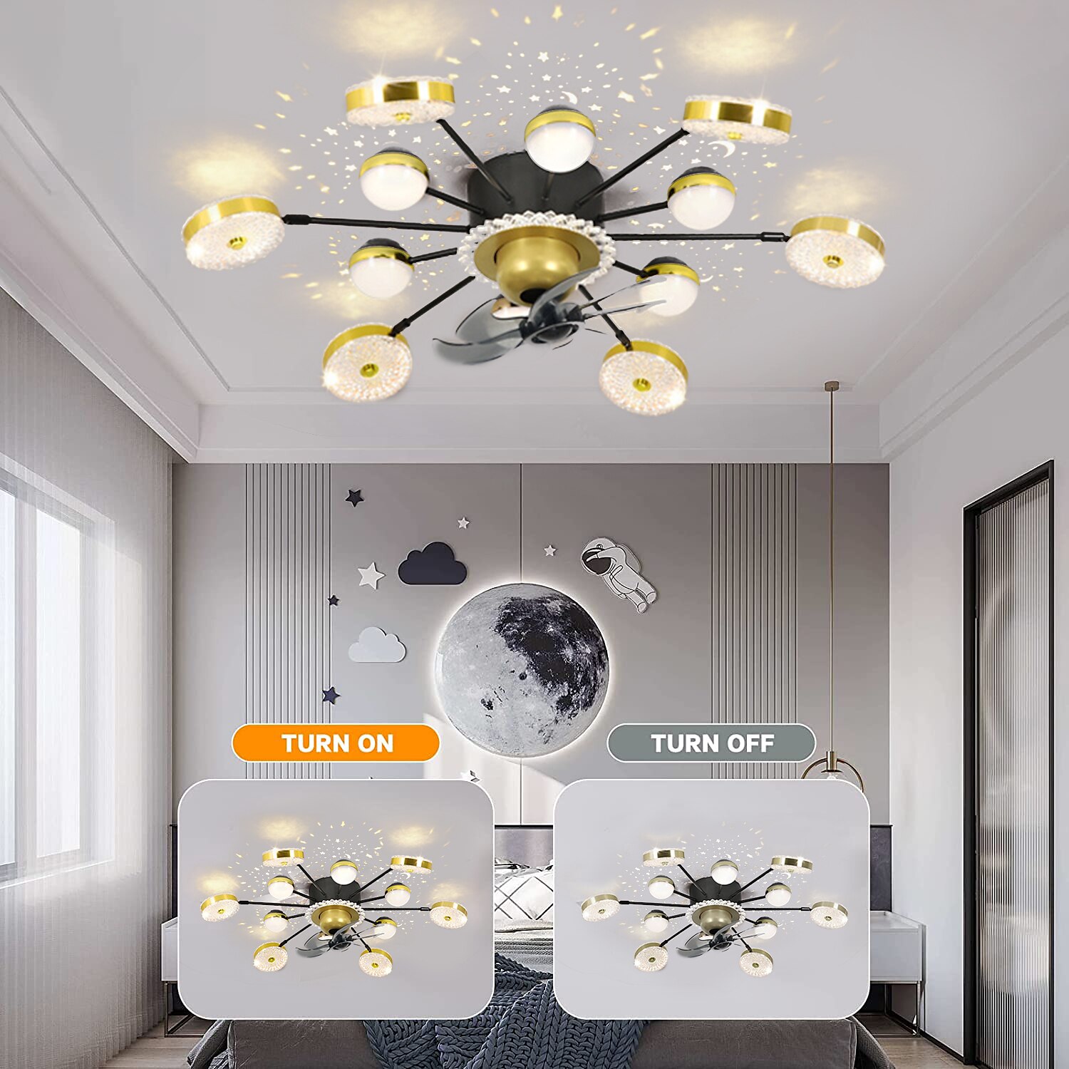 stropní ventilátor s aplikací světla& dálkové ovládání 102 cm stmívatelné 6 rychlostí větru sputnik designová projekce moderní stropní ventilátor do ložnice, obývacího pokoje, malého pokoje 2025 - $417.49 –P3