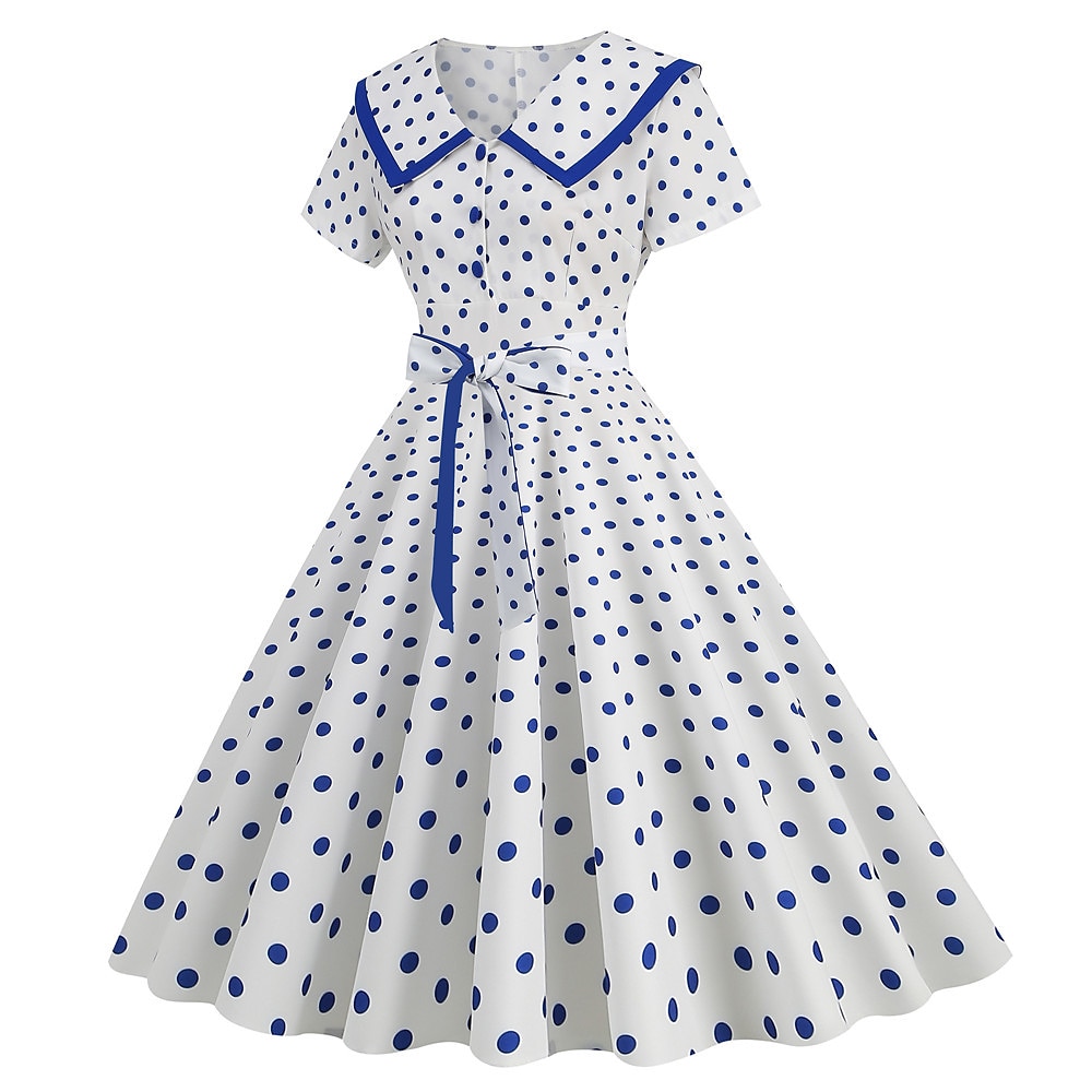 Pöttyös Retró 1950-es Egy vonalú ruha Rockabilly Swing ruha Pöttyös Női Alkalmi / Napi Lánybúcsú Felnőttek Ruha Hazatérő ruhák 2025 - GBP £18 –P16
