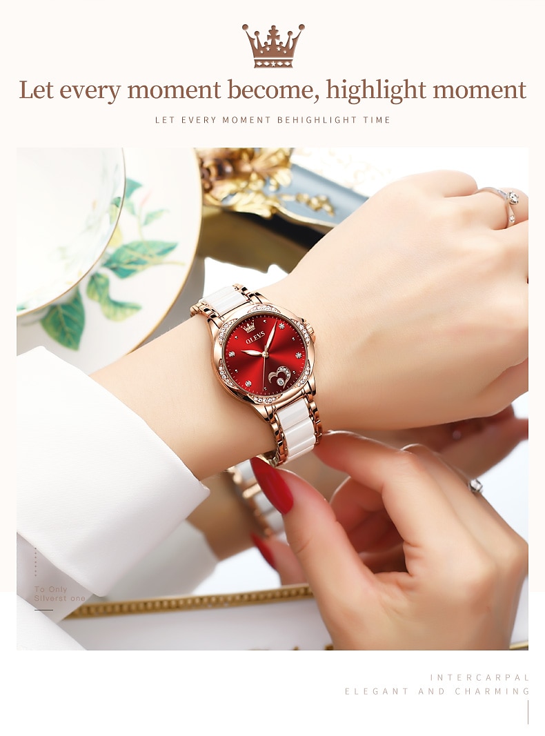 OLEVS Women Mechanical Watch Creative Minimalist Fashion Casual Analog Wristwatch Automatic Self-winding Luminous Calendar Waterproof Ceramic Watch for Women Mother's Day Gift Women Watches 2026 - $107.99 –P12