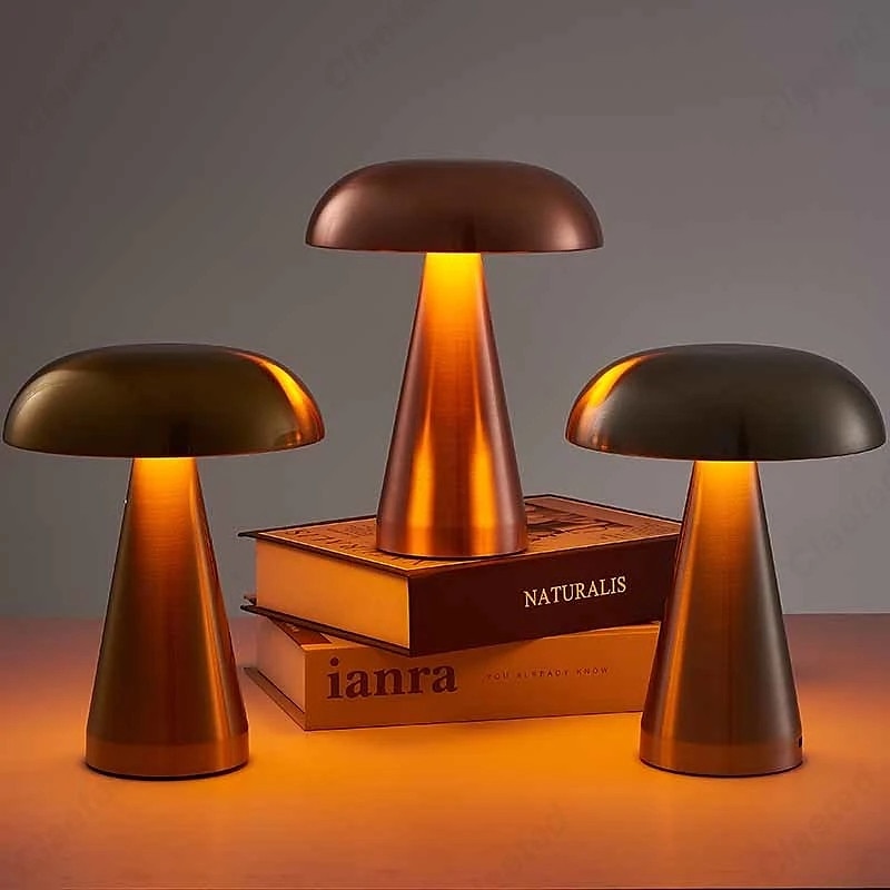 Lámpara de mesa led dorada nórdica para bar, decoración de hotel, seta, luces nocturnas de escritorio recargables, lámpara de noche con interruptor táctil de 3 colores 2025 - $45.99 –P2