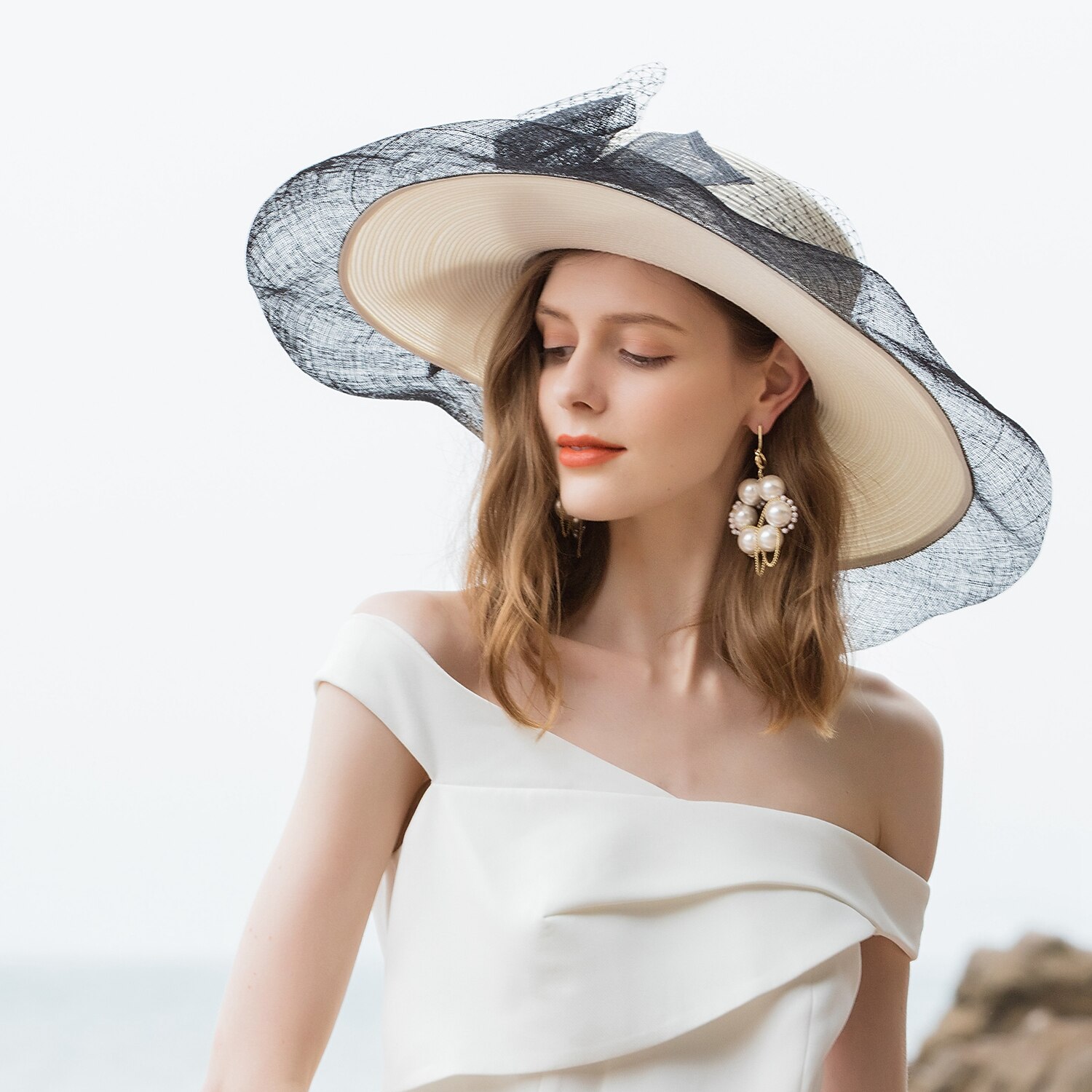 hüte netz faser strohhut sonnenhut sinamay hut hochzeit lässig elegant hochzeit mit bowknot spitze kopfbedeckung kopfbedeckung outdoor 2025 - $71.99 –P6
