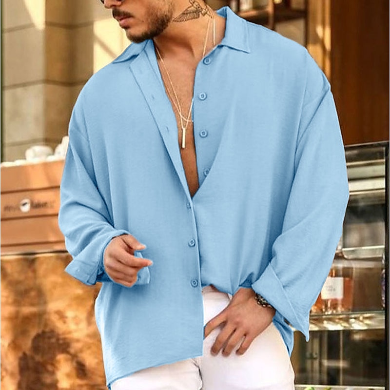 Herren Hemd Sommerhemd Knopfhemd Lässiges Hemd Rosa Leicht Blau Grau Langarm Glatt Umlegekragen Täglich Urlaub Bekleidung Modisch Brautkleider schlicht Komfortabel 2025 - $21.99 –P2