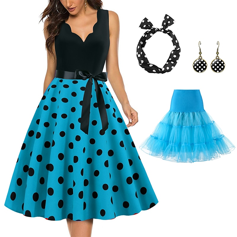 Retro Vintage 1950-es évek Grease kosztümök Rockabilly Tüll szoknya Gyűrűs szoknya A-vonalú ruha Tutu Pöttyös Fancy ruha Női Király nap buli  esti álarcosbál Felnőtt ruha Fülbevalók Fejdísz Tavasz 2025 - $16.99 –P7