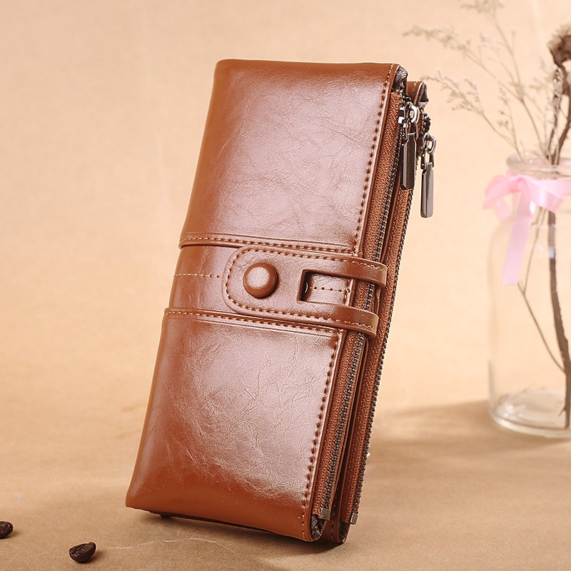 PU Leather Long Wallets for Women Credit Card Holder Zipper Clutch