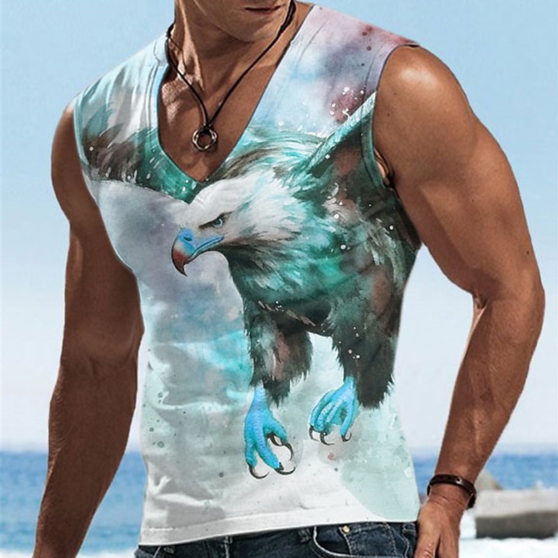 Homens Gráfico Animal Águia Malha Íntima Top de colete Camiseta masculina sem mangas Sem Manga Camiseta Impressão 3D Decote V Camisa Designer Casual Músculo Ginásio Corrida Esportes Azul Amarelo de 2026 por $15.99 –P3