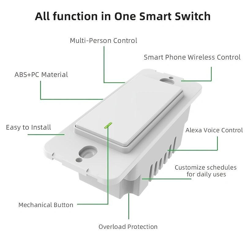 مفتاح إضاءة حائط ذكي 16a 3 way switch 1800w tuya smart life التحكم الصوتي 2.4 جيجا هرتز wifi زر ضغط العمل مع alexa google home 2025 - $24.99 –P4