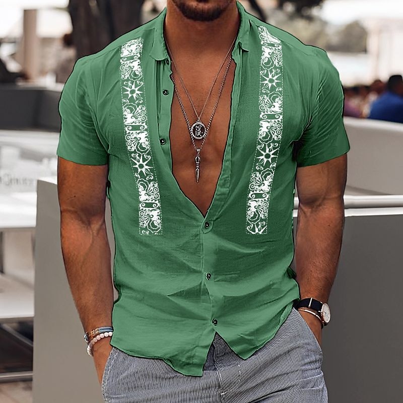 Herren Hemd Baumwoll-Leinenhemd Weißes Baumwollhemd Guayabera Hemd Sommerhemd Strandhemd Farbblock Urlaub Lässig Schwarz Weiß Blau Orange Kurzarm Revers Sommer Bekleidung 2025 - $21.99 –P4