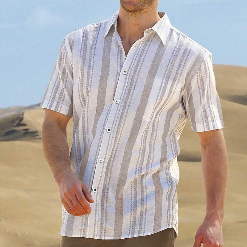 Men's Shirt Summer Shirt Casual Shirt Beach Shirt Button Up Shirt Striped Shirts White Short Sleeve Striped Lapel Vacation Street Print Clothing Apparel Polyester Fashion Leisure Hawaiian 2025 - $19.99 –P2