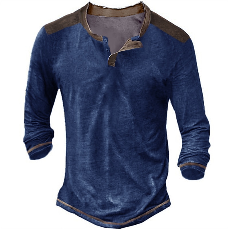 Herren T-Shirt mit Knöpfen T Shirt Henley Hemd Langarmshirt Langarm V Ausschnitt Frühling & Herbst Farbblock Designer Basic Lässig Button-Down Straße Sport Ferien Schwarz Marineblau Khaki Top T-Shirt 2025 - $21.99 –P1