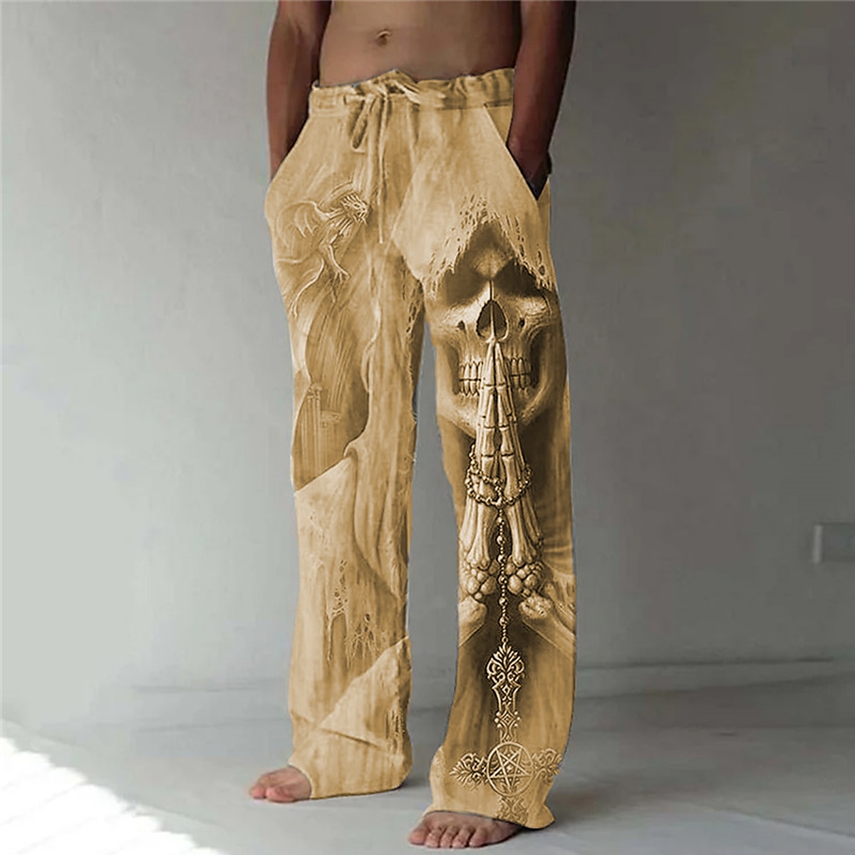 Men's Trousers Summer Pants Beach Pants Drawstring Elastic Waist 3D Print  Skull Graphic Prints Comfort Casual Daily Holiday Streetwear Hawaiian Blue  Green 2024 - $20.99